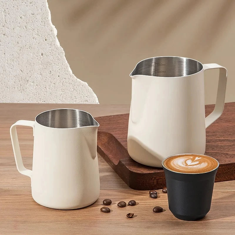 Coffee Milk Frothing Pitcher Jug 304 Stainless Steel With Scale Latte Steam Coffee Paint Process Kitchen Cafe Accessories