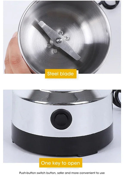 Electric Grinder Multifunctional Home Coffee Grinder Four Edged Blade Kitchen Cereal Nuts Beans Spices Grains Grinder Machine