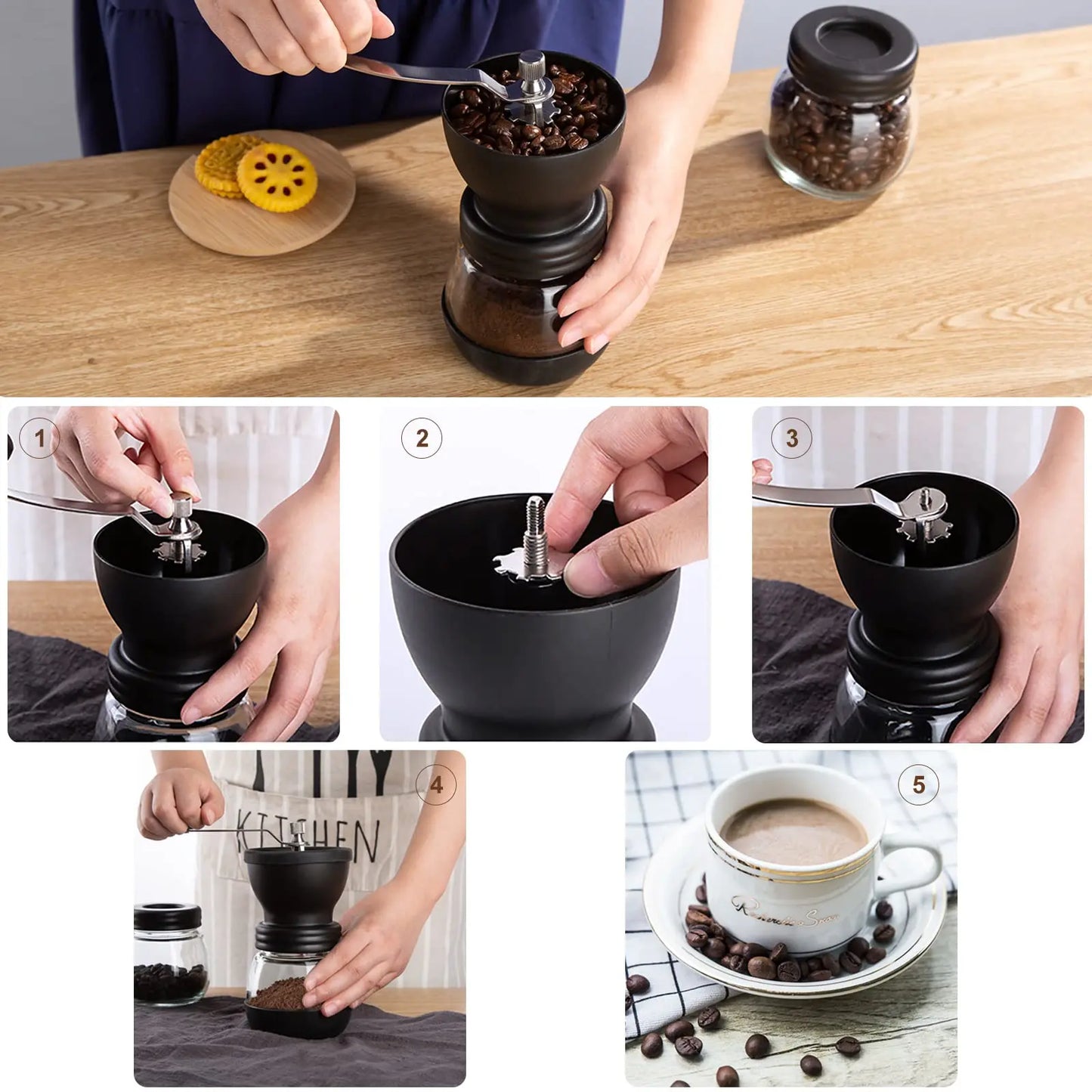 Manual Coffee Grinding Machine Stainless Steel & Glass For Pepper Nuts Spice Adjustable Home Portable Coffee Grinding Tools