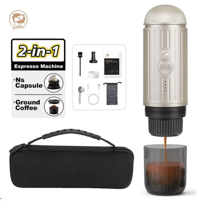 2 in 1 Capsule Powder Travel Coffee Maker Electric Portable Espresso Coffee Machine for Car & Home Camping Coffee Maker