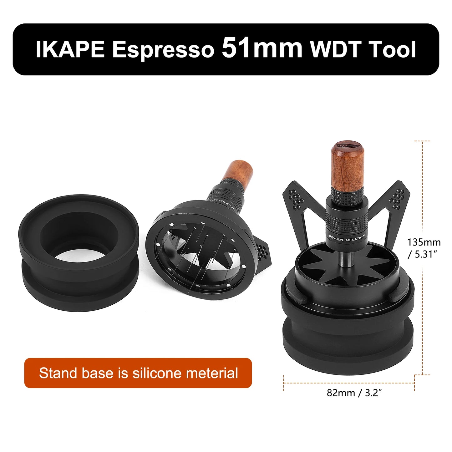 IKAPE Rotary WDT Tool, Espresso Stirrer Distribution Tool for Barista, 0.25MM 10 Needle Espresso Coffee Stirrer with Brush Stand