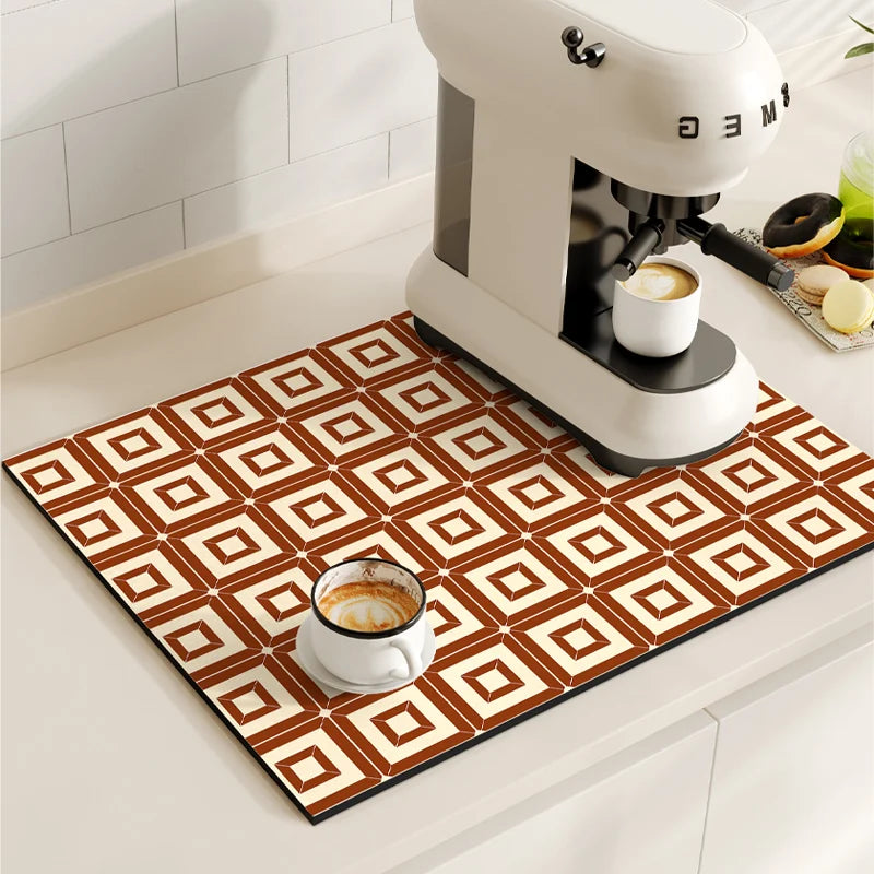 Coffee Maker Mat Retro Dish Drying Mats For Kitchen Non-slip Draining Pad Quick Dry Tableware Placemat Dinnerware Washable