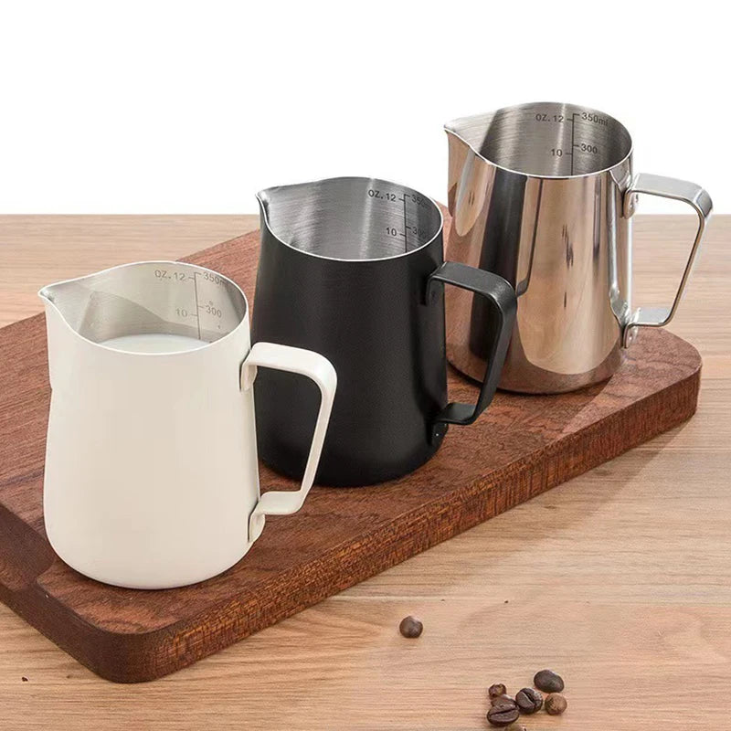 Stainless Steel Milk Frothing Jug Long Rounded Spout Latte Art Jug Milk Pitcher Frother Professional Barista Milk Steaming Jug