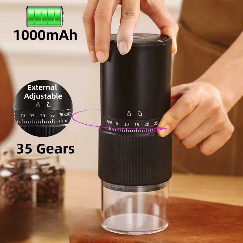 New Portable Electric Coffee Bean Grinder Household 1000mAh 30 Gears Externally Adjustable Coffee Machine Rechargeable Grinders