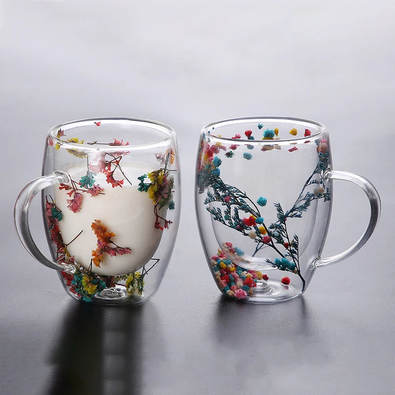 YWDL 1/2pcs Double Wall Glass Cup With Handle Heat Resistant Tea Coffee Cups Espresso Milk Mug Gift