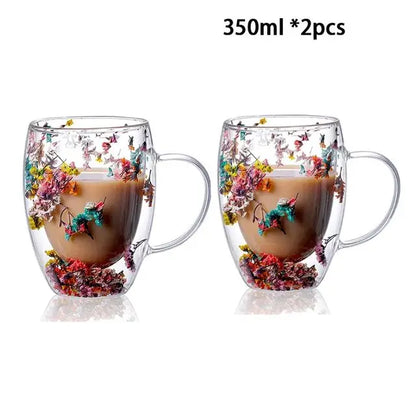 YWDL 1/2pcs Double Wall Glass Cup With Handle Heat Resistant Tea Coffee Cups Espresso Milk Mug Gift