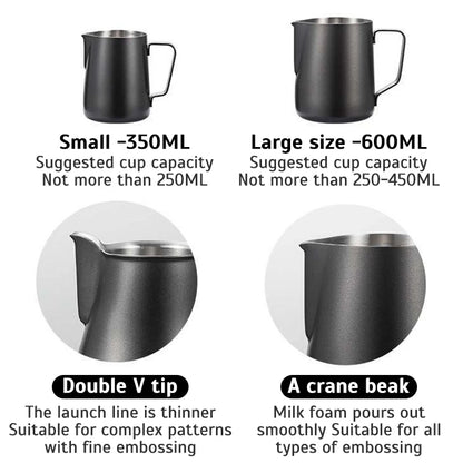 Stainless Steel Milk Frothing Jug Long Rounded Spout Latte Art Jug Milk Pitcher Frother Professional Barista Milk Steaming Jug