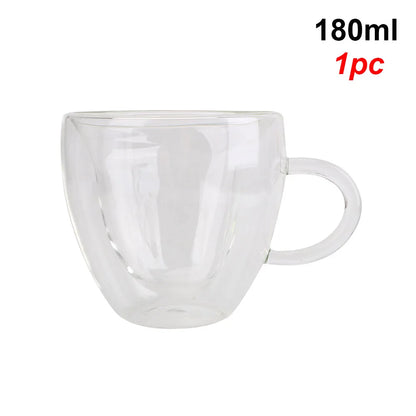 180ml/240ml Heart Love Shaped Tea Beer Mug Juice Cup Coffee Cups Mug Gift Double Layer Glass Mug Heat-Resisting Drinkware