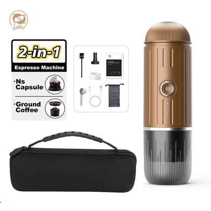 2 in 1 Capsule Powder Travel Coffee Maker Electric Portable Espresso Coffee Machine for Car & Home Camping Coffee Maker