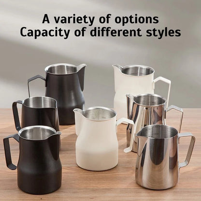 Stainless Steel Milk Frothing Jug Long Rounded Spout Latte Art Jug Milk Pitcher Frother Professional Barista Milk Steaming Jug