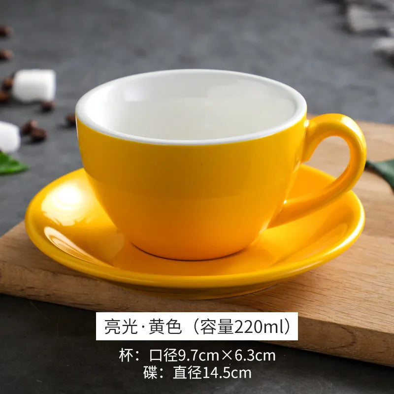 1 Set 220ml Cappuccino Coffee Cup Set Floral Cup Latte Cup Mug with Plate Gift Set Multiple Colors European Coffee Cups