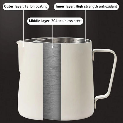 Stainless Steel Milk Frothing Jug Long Rounded Spout Latte Art Jug Milk Pitcher Frother Professional Barista Milk Steaming Jug