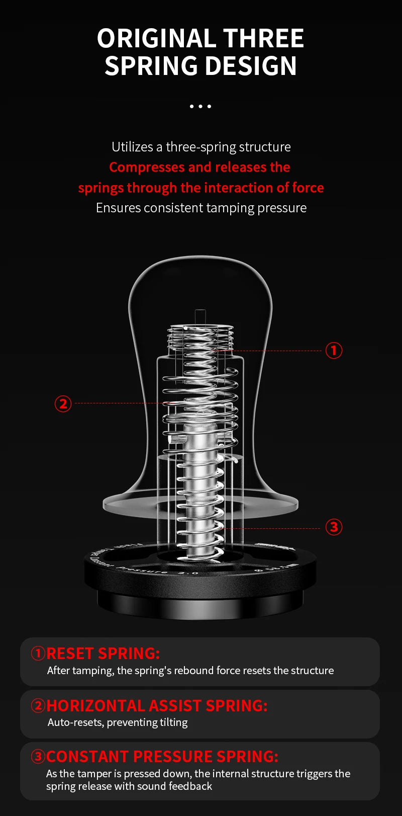 MHW-3BOMBER Coffee Tamper 51/53.35/58.5mm 30lb Constant Pressure Espresso Tamper 3-Spring Coffee Leveler Barista Accessories