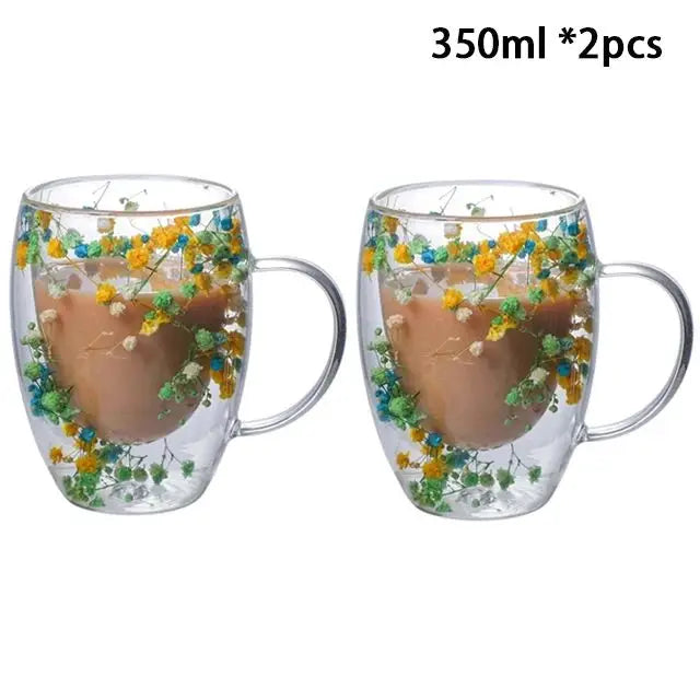 YWDL 1/2pcs Double Wall Glass Cup With Handle Heat Resistant Tea Coffee Cups Espresso Milk Mug Gift