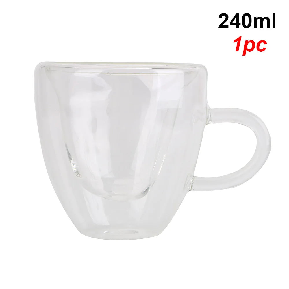 180ml/240ml Heart Love Shaped Tea Beer Mug Juice Cup Coffee Cups Mug Gift Double Layer Glass Mug Heat-Resisting Drinkware