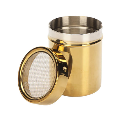 Powder Shaker Stainless Steel Rust Resistance Gold Fine Mesh Powder Sugar Shaker for Kitchen