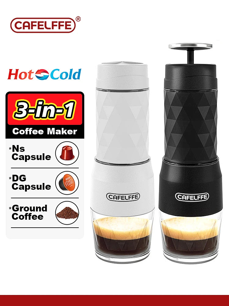 Cafelffe 3 In1 Portable Coffee Machine Hot/Cold Water Manual Espresso Maker For Capsule & Ground Hand Press Brewer hiking Travel