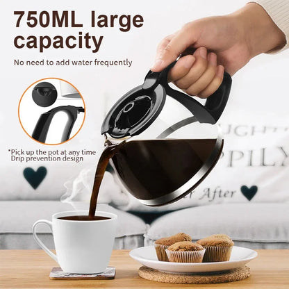 Houselin 750ML Coffee Maker, Compact Coffee Machine with Reusable Filter, Warming Plate and Coffee Pot