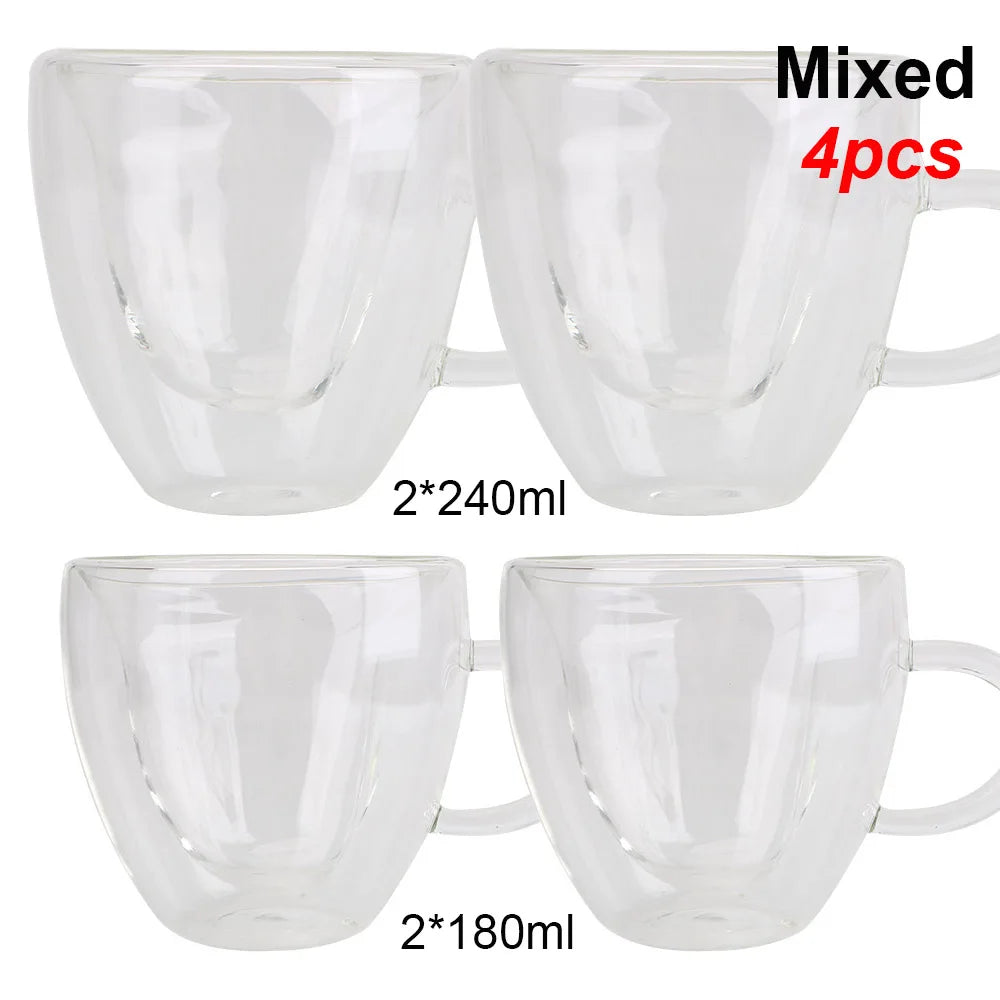 180ml/240ml Heart Love Shaped Tea Beer Mug Juice Cup Coffee Cups Mug Gift Double Layer Glass Mug Heat-Resisting Drinkware