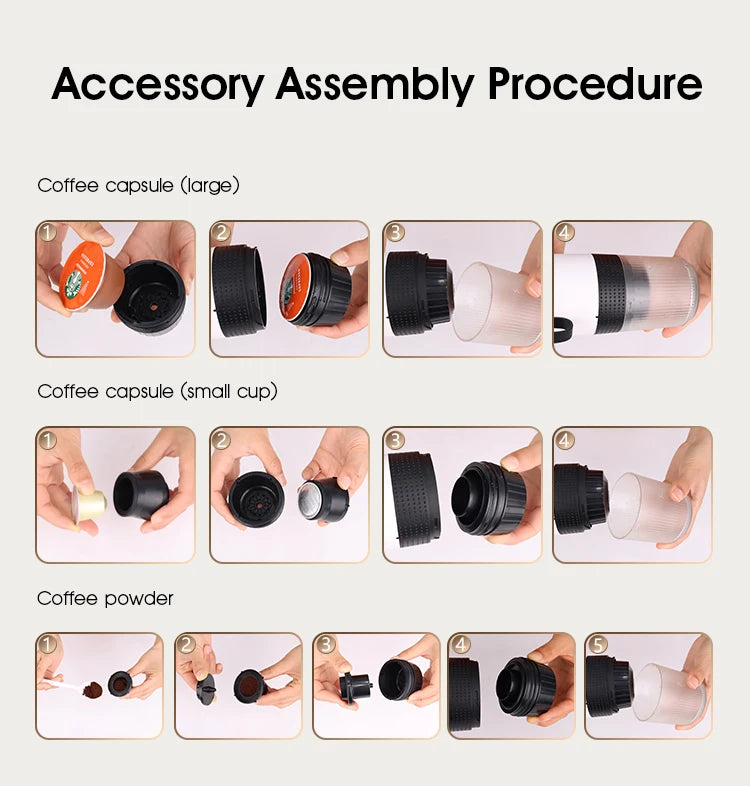 Portable Coffee Espresso Maker Machine Cafe Portable Capsule Coffee Machine 3 In1 Electric Grinder Travel Coffee Handy Espresso