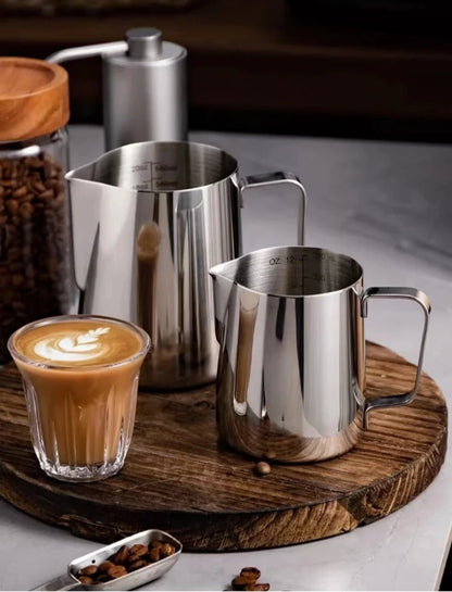 Coffee Milk Frothing Pitcher Jug 304 Stainless Steel With Scale Latte Steam Coffee Paint Process Kitchen Cafe Accessories