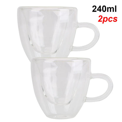 180ml/240ml Heart Love Shaped Tea Beer Mug Juice Cup Coffee Cups Mug Gift Double Layer Glass Mug Heat-Resisting Drinkware