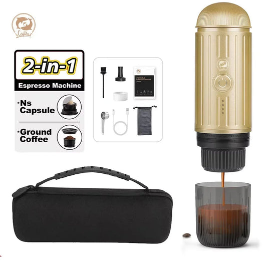 2 in 1 Capsule Powder Travel Coffee Maker Electric Portable Espresso Coffee Machine for Car & Home Camping Coffee Maker