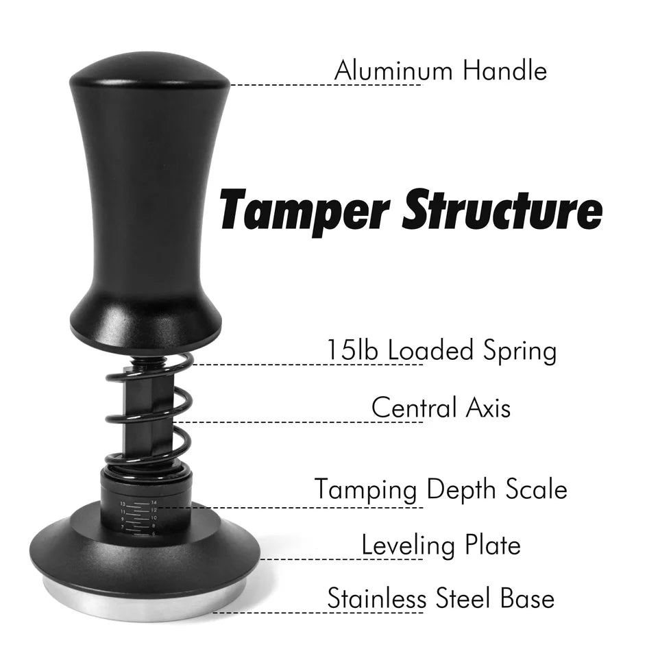 Coffee Tampers 15lb Spring Loaded Coffee Tamper Ripple Base Aluminum Self Leveling Espresso Tamper Coffeeware 51mm 53mm 58mm