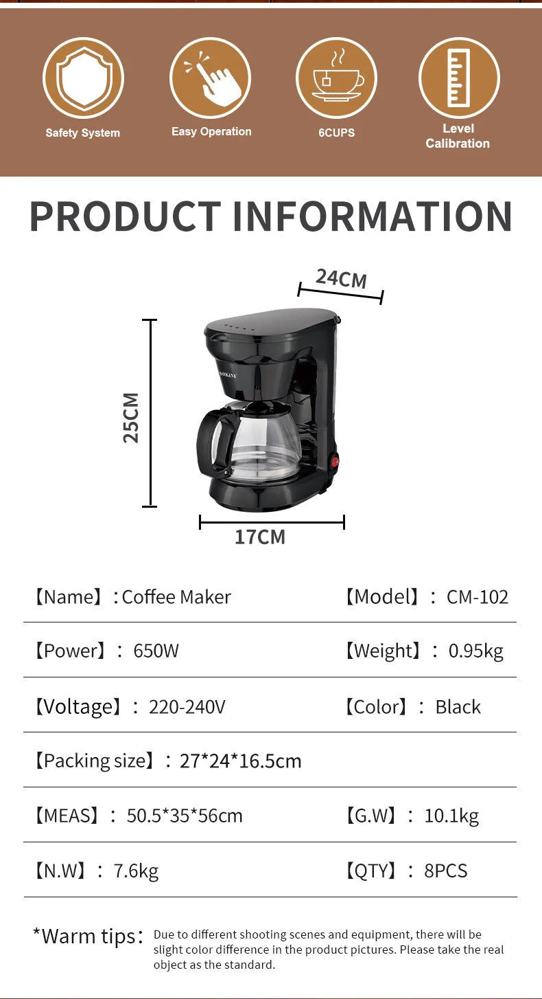 Houselin 750ML Coffee Maker, Compact Coffee Machine with Reusable Filter, Warming Plate and Coffee Pot